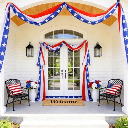 4th of July Decorations - 2 Pack 2x20 FT Patriotic Decorations Bunting Flags with Ribbon Ties - Fourth of July Deals Red White and Blue Independence Day Banner for Indoor Outdoor Decor - Thumbnail 2