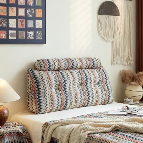 ZERALIVEN Boho Headboard Pillow for Full, Large Triangular Wedge Pillow for Headboard Gap, Daybed for Sitting Up in Bed, Couch or Sofa with Removable Washable Cover and Side Pockets, Twilight Bloom - Image 1
