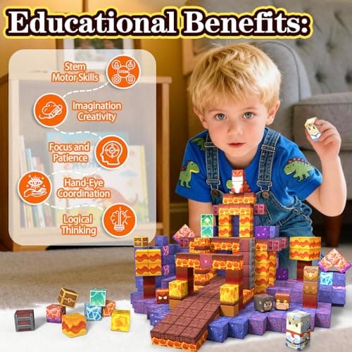Rurvale Magnetic Blocks 1 Inch - 200Pcs - Building Toys for Toddler 3 4 5 6 7 8 Year Old Boy Girl Magnet Cubes Birthday Gift for Kids 4-8, 8-12 STEM Educational Leanrning Stacking Toy - Thumbnail 2