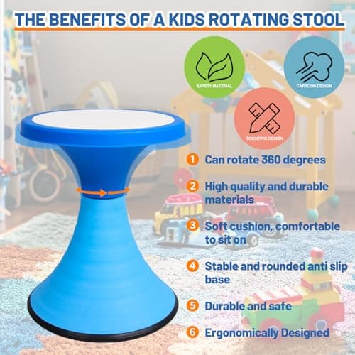 AOBOTE Kids Wobble Stool, 360° Rotatable Children Swivel Chair with Color Block Design, 100KG Load Bearing, for Home and Classroom Learning, Ages 6+ (Blue) - Thumbnail 5