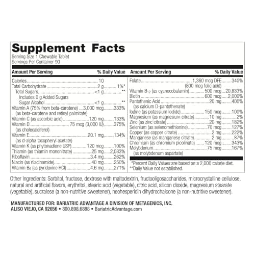 Bariatric Advantage - Chewable Ultra Solo Without Iron - Citrus - 90 Tablets - (Pack of 1) - Thumbnail 4