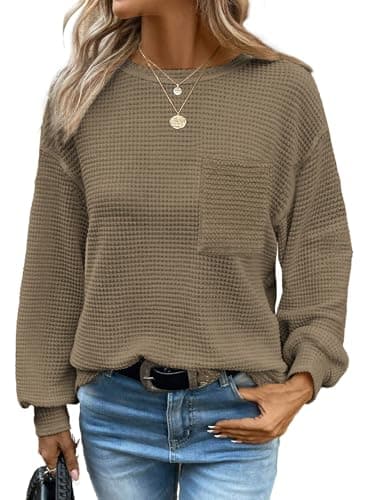 Dokotoo Women's Clothing Blouses Crewneck Long Sleeve Tops Waffle Shirts Top for Women Plus Size Clothes 2026 Summer Spring Sweaters Lightweight Fashion Trendy T Shirts Womens Crewneck Shirts - Image 1