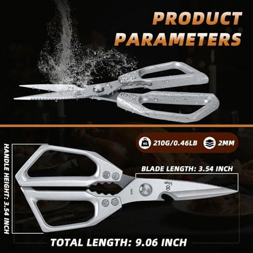 Ethyxe Kitchen Scissors All Purpose - Heavy Duty Poultry Shears, Ultra Sharp Japanese Steel Cooking Scissors for Food, Dishwasher Safe - Thumbnail 2