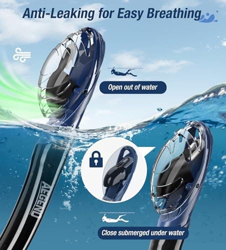 Aegend Diving Dry Snorkel for Adult & Youth - Snorkeling Gear with Top Dry Valve, Perfect for Snorkeling, Freediving, Swimming and Scuba Diving - Thumbnail 2