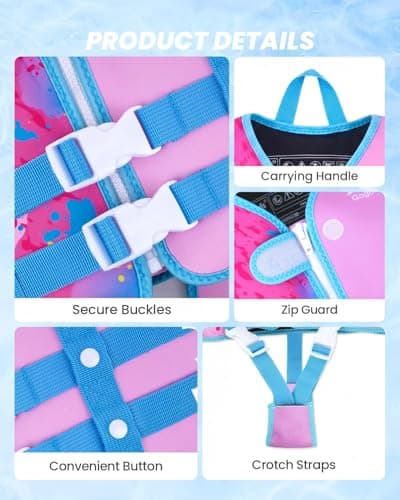 Gogokids Swim Vest for Toddler & Kid 1-2-3-4-5, Adjustable Buoyancy Swimming Vest for Kid Learn to Swim, Toddler Floaty with Removeable Floats and Dual Safety Straps Buoyancy Aid for Pool Beach Puddle - Thumbnail 5