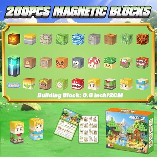 200PCS Magnetic Blocks - Light Up Magnetic Building Blocks Magnet Block Cubes Forest Set, STEM Montessori Sensory Stacking Toys for Kids Boys Girls Ages 3 4 5 6 7 8-12 Holiday Christmas Birthday Gifts - Thumbnail 2