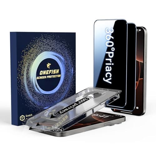 OneFish Screen Protector for iPhone 15Plus/16Plus Privacy, 4-Way 360° Anti-Spy Tempered Glass, 9H Hardness, HD Clear Anti-Fingerprint 3D Curved Edges, Case-Friendly & Easy Installation [2 Pack] - Image 1