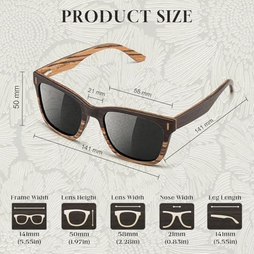 SUNGAIT Oak Zebra Wood Sunglasses Mixed-color Frame Black Polarized Lens Gifts for Men(Oak Zebra Wood/Grey Lens) - Thumbnail 5