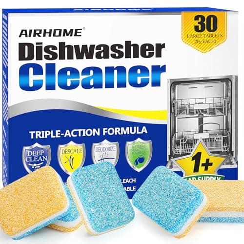 Airhome Dishwasher Cleaner Tablets,20g 30-Count Deodorizing Pods (15-Month Supply) - Heavy-Duty Descaler Removes Limescale, Minerals, Grease & Odors, Lemon Scent