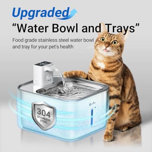 DownyPaws Cat Water Fountain Stainless Steel Wireless, 101 oz/3L FurSink Cordless Water Fountain for Cats, Battery Operated Cat Fountains for Drinking with Motion Sensor, Easy Clean, White - Thumbnail 2
