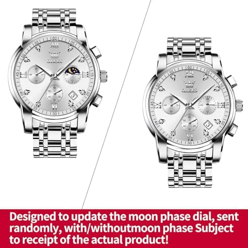 OLEVS Watch Men Silver Watches for Men Stainless Steel Analog Quartz Mens Watches Dress Waterproof Metal Band Luxury Wrist Watch for Man with Day Date Diamond Large Face Chronograph Reloj para Hombre - Thumbnail 2