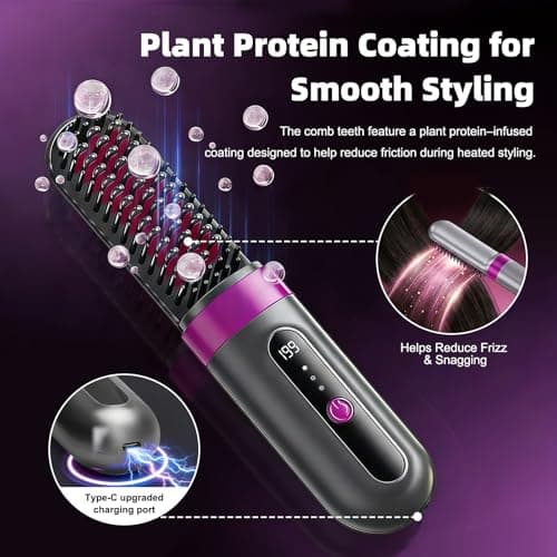 Cordless Hair Straightener Brush - Portable, Fast-Heating Styling Tool with Protective Dust Cover - 3 Temperature Settings, 300 Million Negative Ions for Frizz-Free Styling On-The-Go & Travel Use - Thumbnail 5
