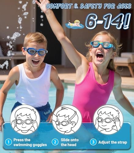 HIGAHY Swim Goggles for Kids 6-14, 2 Pack Anti-Fog UV Protection Clear Swimming Goggles, Leakproof Pool Swim Goggles for Boys Girls - Thumbnail 4