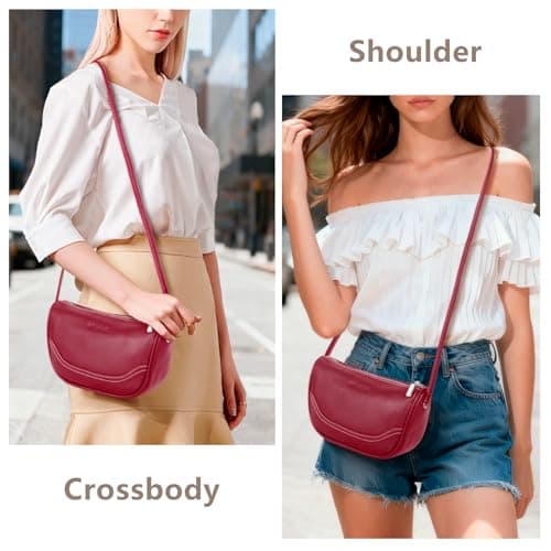 Trendy Crescent Moon Bag for Women, Burgundy Genuine Leather Crossbody Purse for Gallery Visits and City Walks, Minimalist Small Hobo Handbag - Thumbnail 3