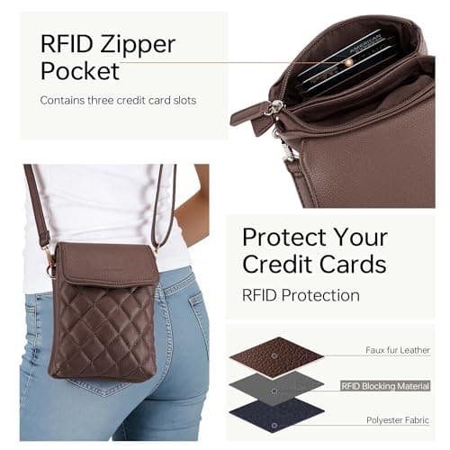 Goinsound RFID Small Crossbody Phone Purse for Women Quilted Cell Phone Purse with RFID Blocking Card Slots Dark Brown - Thumbnail 5
