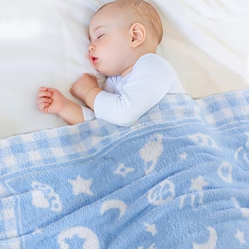 Blue Planet Baby Blanket – Knitted Space-Themed Throw for Baby Boys, Galaxy Nursery Décor & Newborn Shower Gifts – Soft & Breathable, 30x40 Inch
