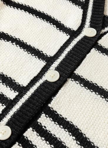 Dokotoo Vest Striped V Neck Button Vest for Women Open Front Short Sleeve Sweater for Women Plus Size Fashion Black X Large - Thumbnail 3