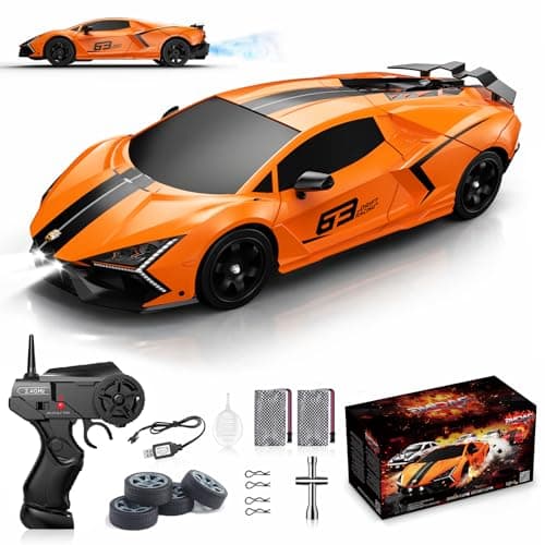 Remote Control Car RC Drift Car 1:16 Scale 4WD 18KM/H High Speed Model Vehicle 2.4GHz with LED Lights Spray Rubber Tire Racing Sport Toy for Adults Boys Girls Kids Gift 2Pcs Rechargeable Batteries - Image 1