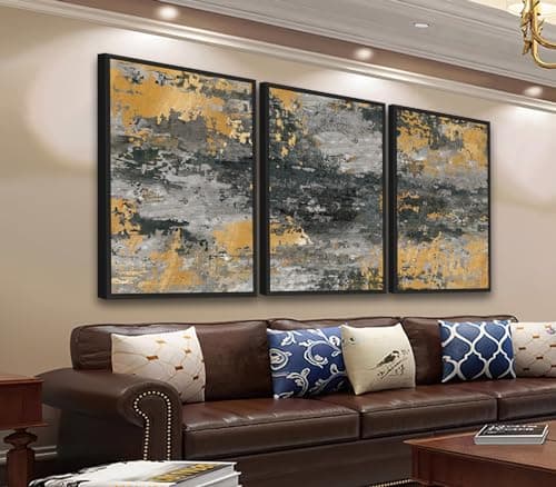 ASDCEUTICALS Large Canvas Wall Art - Gray Green Golden Abstract Pictures for Living Room Vintage Wall Decor Retro Rustic Prints Black Float Framed for Bedroom Dinning Room 24" X 36" X 3 pcs - Image 1
