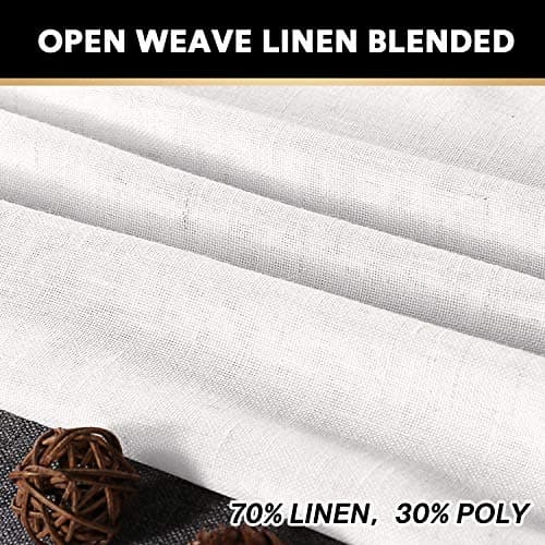 PrinceDeco White Linen Curtains 108 Inch Length 2 Panels Set, Rod Pocket Curtains for Living Room, Light Filtering Curtains for Bedroom/Living Room Energy Saving Vertical Drapes - Thumbnail 3