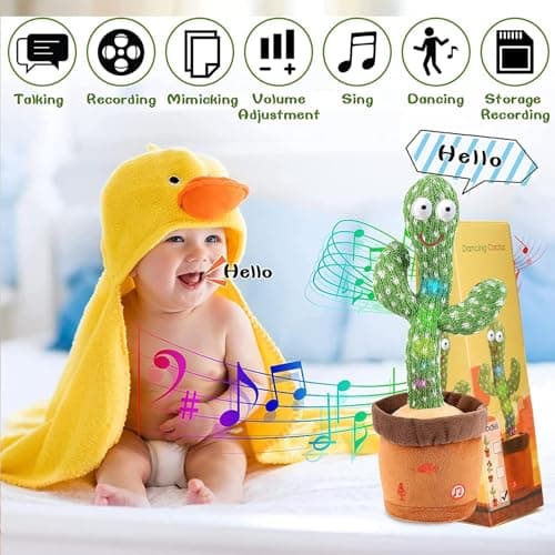 Dancing Talking Cactus Toy for Baby Boys Girls Toys, Adjustable Volume Dancing Cactus Toy Singing Mimicking Recording Repeating What You Say with LED English Sing Talking 15 Second Voice Recorder - Thumbnail 6