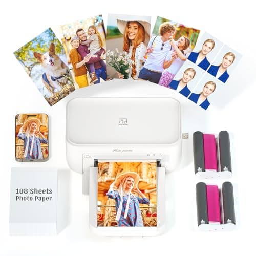 iDPRT 4×6 Photo Printer, Portable Color Picture Printer, Thermal Sublimation Mini Picture Printer, Bundle 108 Sheets Photo Paper & 2 Ribbon Cassette, Photo Printer for iPhone & Android, White - Image 1