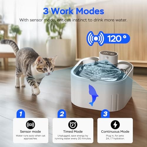 Wireless Cat Water Fountain Stainless Steel, 101oz/3.2L Cat Fountain Battery Operated, Cordless Pet Water Fountain for Cats & Dogs with Motion Sensor, Ultra Quiet Pump, Multi-Filtration - Thumbnail 2