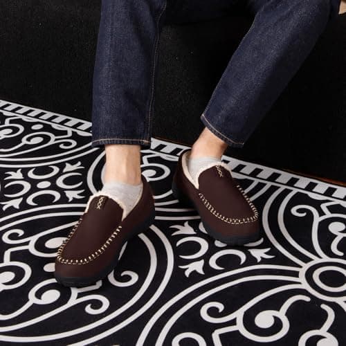 BOVTY House Slippers for Men Moccasins - Memory Foam&Warm Plush Indoor Outdoor Slip-on Loafers Brown - Thumbnail 2