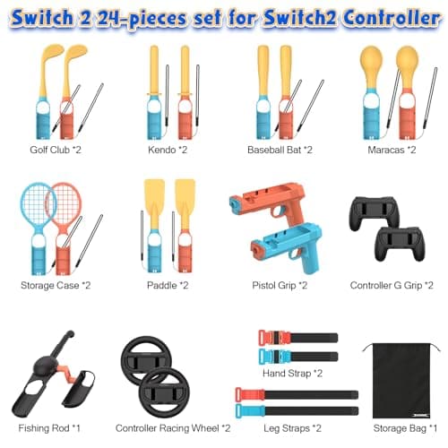RunSnail 24 in 1 Switch/Switch2 Sports Accessories for Nintendo Switch 2, for Authentic Sports Experience, Family Gatherings, Social Icebreaker, with Storage Bag - Thumbnail 2
