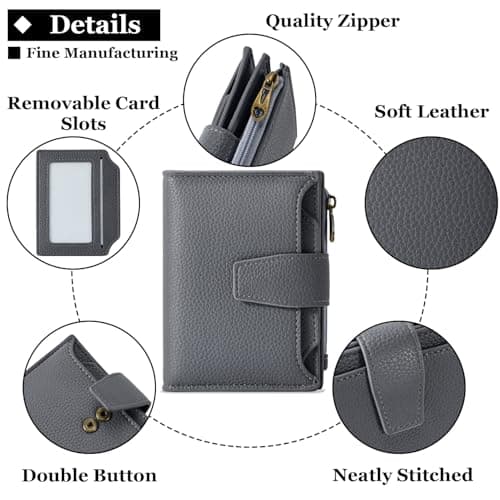 Airkit Small Wallet Women RFID Blocking Soft Leather Bifold Compact Card Holder Wallet for Women with Zipper Coin Pocket 4 ID Window - Thumbnail 5