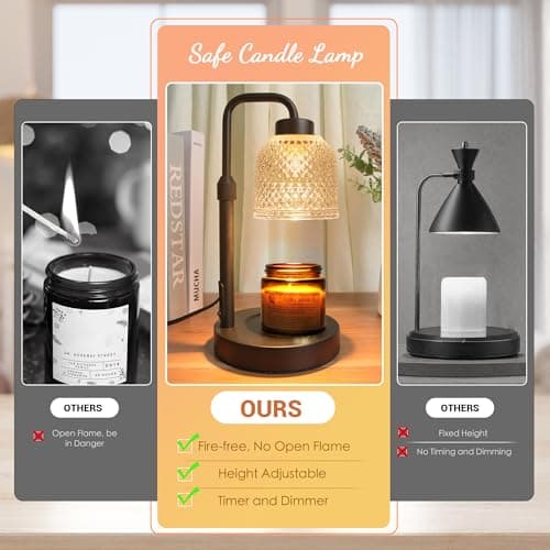 AIFEI Candle Warmer Lamp with Timer, Dimmable Adjustable Height Candle Lamp, Birthday Gifts for Women Mom Sister Friends, House Warming Gifts New Home, Candle Lamp Warmer with 2 Bulbs - CoalBlack - Thumbnail 5
