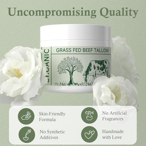 Beef Tallow, Tallow Face Moisturizer, Beef Tallow for Skin, Unscented 100% Organic Beef Tallow Blam Grass Fed Finished Whipped Tallow Face Cream Moisturizer Body Lotion Skin Care for Sensitive Skin - Thumbnail 3