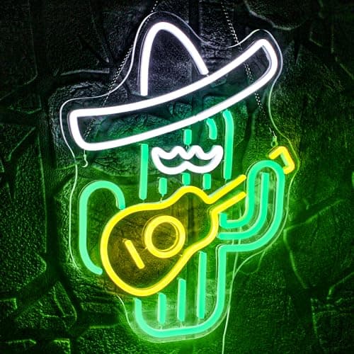 WLHOPE Cactus Neon Sign Cowboy Hat LED Signs Green Led Neon Signs for Wall Decor, Guitar Cactus Neon Led Signs Anime Neon Light for Bedroom Game Room Room Home Bar Party Shop Gift - Image 1