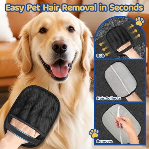 SmartTrends-2 Packs Pet Hair Removal Glove for Dogs & Cats, Five-Finger Ergonomic Grip Reusable & Washable Pet Hair Removal Tool, Lightweight Portable Dog Hair Remover for Couch, Carpet, Bed, Cloth - Thumbnail 2