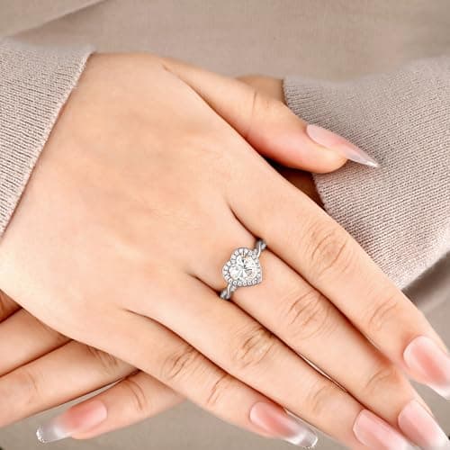 SILVERNANA 1.5ct Heart Cut Moissanite Engagement Ring for Women 925 Sterling Silver Twisted Vine Heart Halo Promise Ring Size 9.5 - Thumbnail 4