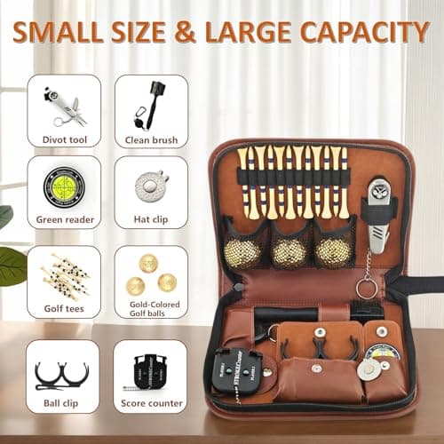 TGWUZZ Golf Gifts for Men and Women, Golf Accessories Set in High-End Case with Gold-Colored Golf Balls, Golf Tees, Brush, Divot Tool, Golf Green Reader, Magnetic Hat Clip, Scorer, Golf Ball Clamp - Thumbnail 2