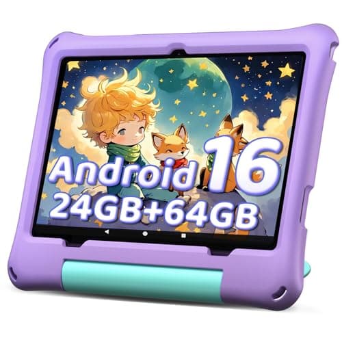 10 inch Kids Tablet, Android 16 Tablet for Kid, Octa-Core Processor, 24GB RAM, 64GB ROM 1TF Card Expandable for Toddler Children,Tablets with Case, Parental Control, 6000mAh,WiFi, BT5.0 (Purple)