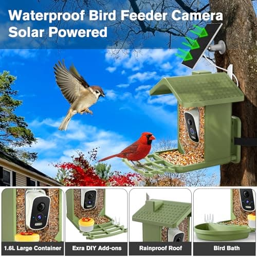 Smart Bird Feeder with Camera Solar Powered, AI Birds Species Identification, 2.5K HD Video Bird House with Camera for Outside, Weatherproof Design Ideal Gifts for Valentine's Day, Bird Lovers, Green - Thumbnail 4