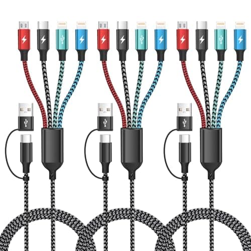 Travel 4 in 2 Multi Charging Cable, USB A/C Charging cords with Dual Lightning/Type-C/Micro USB, Universal iPhone Charger Cord for iPhone Series/Androids/Tablets, Multi Charger Cable (3Pack, 5FT) - Image 1