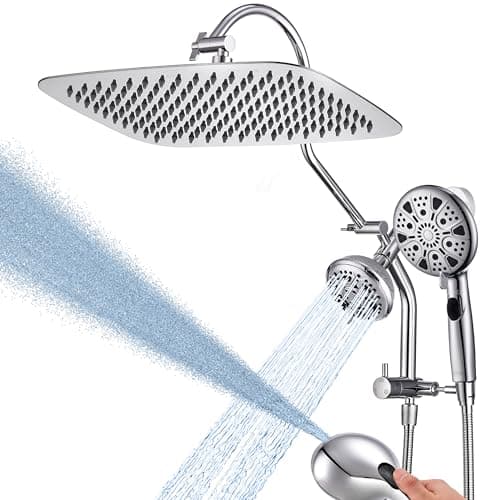 G-Promise 12 Inch Metal Rain Shower Head with Handheld Spray Combo, Massage Fixed and 7+2 Function Handheld Showerhead, Extended Diverter with 12 Inch Extension Arm, Extra Long stainless steels Hose - Image 1