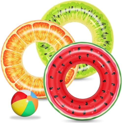 Jasonwell Inflatable Pool Floats Kids - 3 Pack Floaties Pool Tubes Swim Rings Fruit Water Floaty Watermelon Kiwi Orange Inflatable Pool Toys Float for Swimming Pool Party Lake Beach Kids Adults - Image 1
