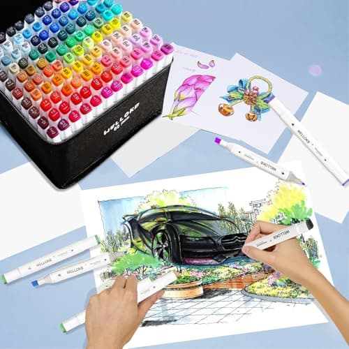 WELLOKB Alcohol Markers, 60 Colors Dual Tip Blender Art Markers for Coloring, Illustrations, and Sketching, Alcohol Based Set with Carrying Case - Thumbnail 6
