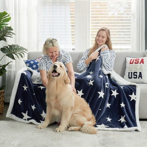Cozy Bliss Luxury Sherpa Throw Blanket for Couch, Premium Reversible Thick Throw with Star Design, Warm Cozy Soft Blanket for Home and Gifts (Navy Blue, 60" x 80") - Image 1