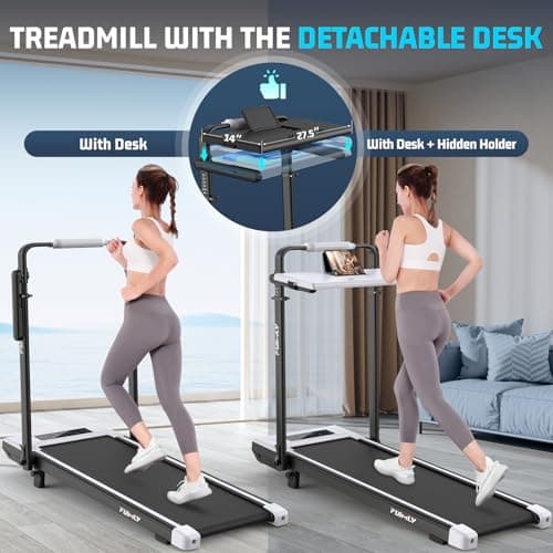 FUNMILY Upgrade Walking Pad Treadmill with 12% Incline & Handle Bar, 3.5HP Foldable Treadmills for Home Small, Under Desk Compact Walking Pad 400+lb Capacity, Shock Absorption - Thumbnail 2