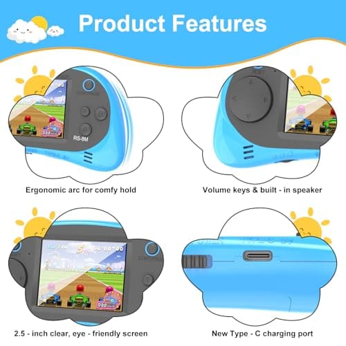 EASEGMER Kids Handheld Game Player - 220 Built-in Games, 2.5" IPS Display, Rechargeable & Long-Lasting - Ideal Travel Toys for Kids Ages 3-10 Boys & Girls - Thumbnail 4