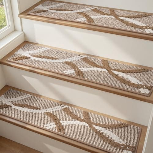 PADOOR Stair Treads Non Slip 15 PCS, 3D Peel and Stick Stair Treads for Wooden Steps Indoor, Residue-Free Adhesive Stair Runner for Kids, Elders & Pets, Washable Carpet for Stairs,8"x30",Brown - Image 1