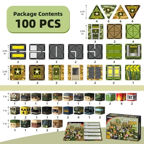 GobiDex 100PCS Magnetic Building Blocks Army Toys, STEM Military Magnetic Tiles with Army Men, Magnet Construction Toys for Toddler Kids Ages 3-5 5-7 4-8, Birthday Gifts for 3+ Year Old Boys Girls - Thumbnail 6