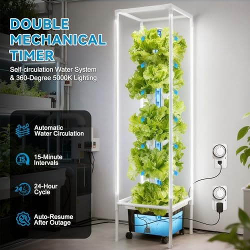 JESLED Hydroponic Tower with 5000K Full Spectrum Grow Lights, 45 Pods Vertical 15 Tiers Hydroponic Tower, Hydroponics Growing System for Indoor Herbs, Fruits and Vegetables, High 66.2" - Thumbnail 3