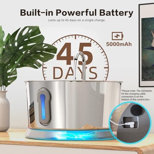 Battery Operated Cat Water Fountain Wireless, 4L/135oz Stainless Steel Pet Fountain for drinking Dog Water Dispenser Cordless with Motion Sensor, Ultra-Quiet Pump & for Cats Inside, Dog, Multiple Pets - Thumbnail 2