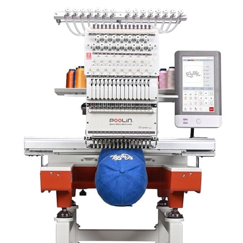 POOLIN EOX 15-Needle Commercial Embroidery Machine,20''x14"" Large Area,10‘’ Touchscreen,WiFi Design Transfer, Auto Color Change & Trim,for Hats, Hoodies,Jackets & T-Shirts,Business Production - Image 1
